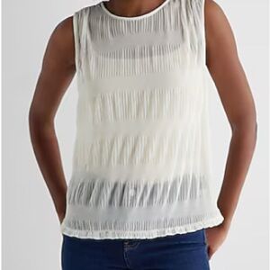 Sheer Shirred Cream Sleeveless Top